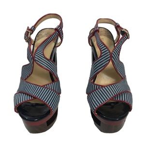 Women’s Gianni Bini Blue White Red Leather Platform Heels Size 10